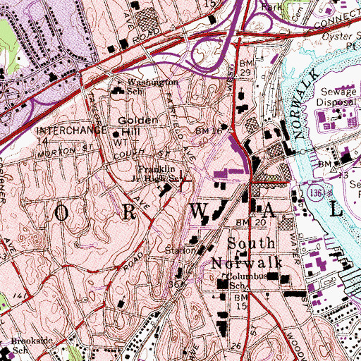 Topographic Map of Benjamin Franklin Middle School, CT