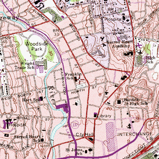 Topographic Map of Franklin School, CT