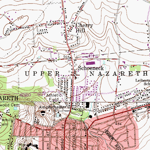 Topographic Map of Schoeneck Moravian Church, PA