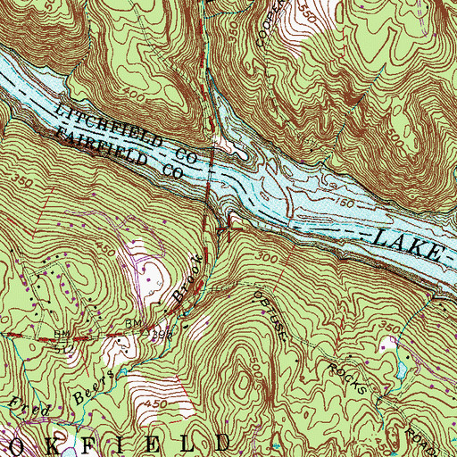 Topographic Map of Fred Beers Brook, CT