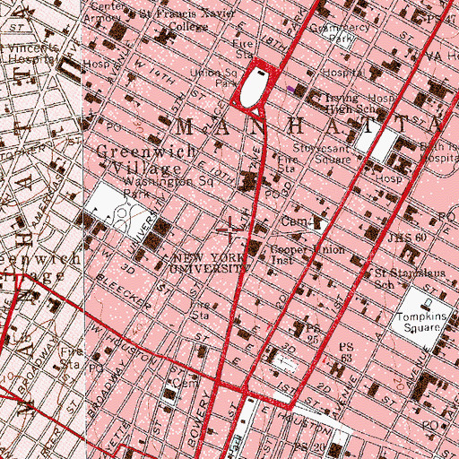 Topographic Map of Mercantile Library Building, NY