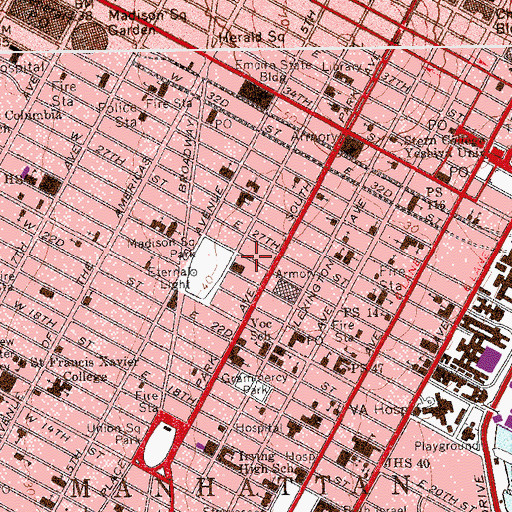 Topographic Map of Hippodrome (historical), NY