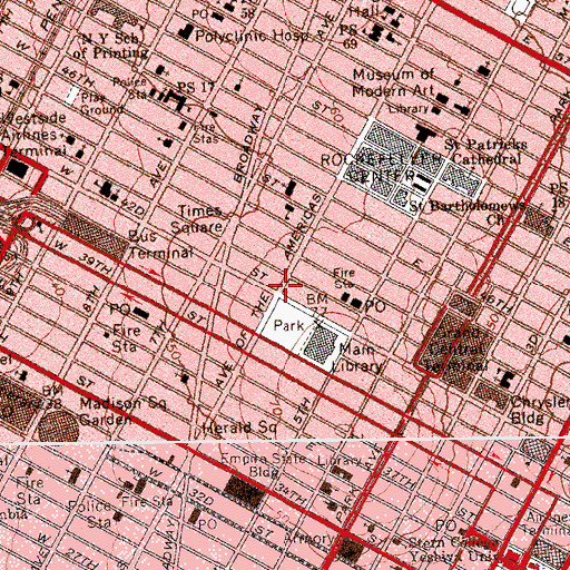 Topographic Map of Bryant Park Building, NY