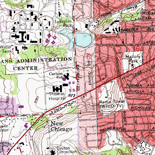 Topographic Map of Carlson Year-Round Elementary School for Computer Technology, OH