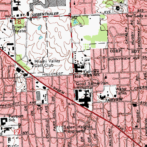 Topographic Map of Fairview Middle School, OH
