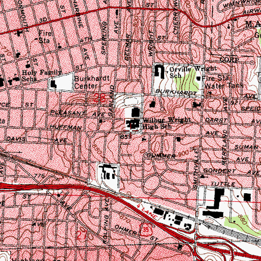 Topographic Map of Wilbur Wright Middle School, OH