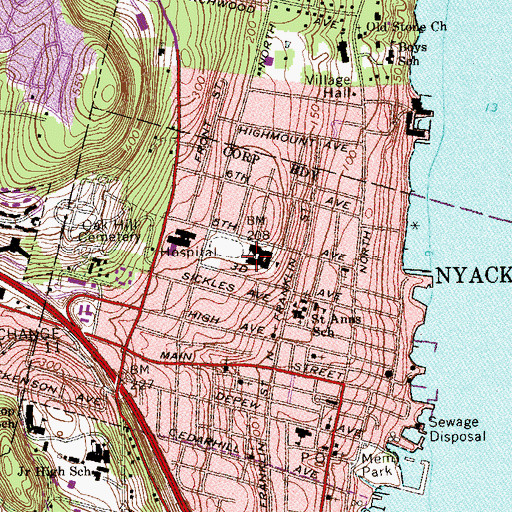 Topographic Map of Nyack Senior High School, NY