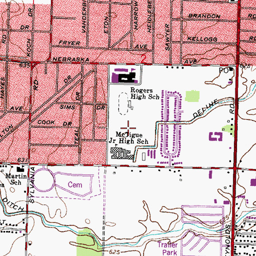 Topographic Map of Rogers High School, OH