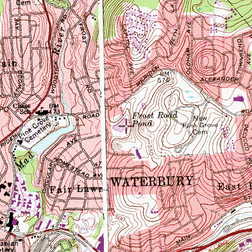 Topographic Map of Frost Road Pond, CT