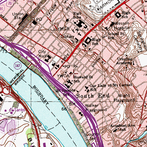Topographic Map of Alfred G Zanetti Montessori Magnet School, MA