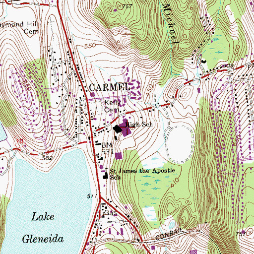 Topographic Map of Carmel Senior High School, NY