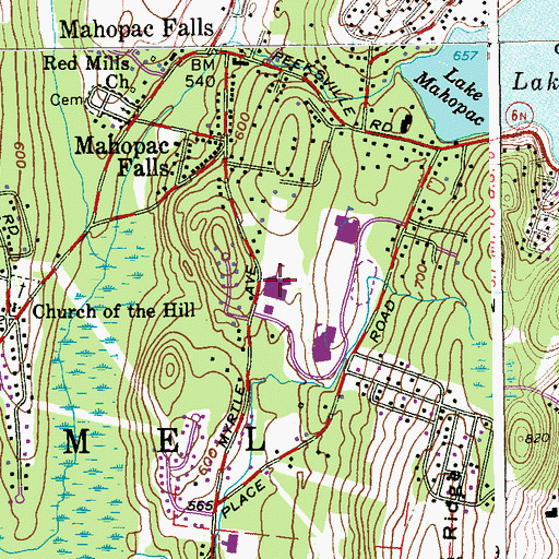 Topographic Map of Mahopac Falls Elementary School, NY