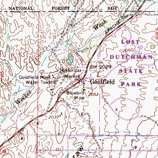 Topographic Map of Goldfield Ghost Town, AZ