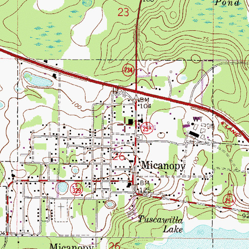Topographic Map of Micanopy Post Office, FL