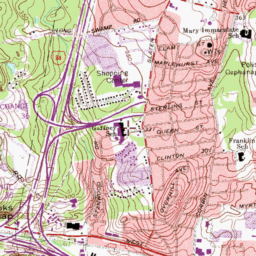 Topographic Map of Gaffney Elementary School, CT