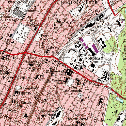 Topographic Map of Fordham Plaza, NY