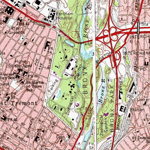 Topographic Map of Bronx Zoo, NY