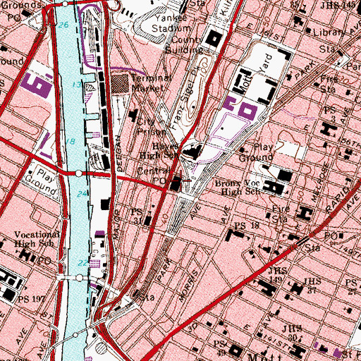 Topographic Map of Bronx General Post Office, NY