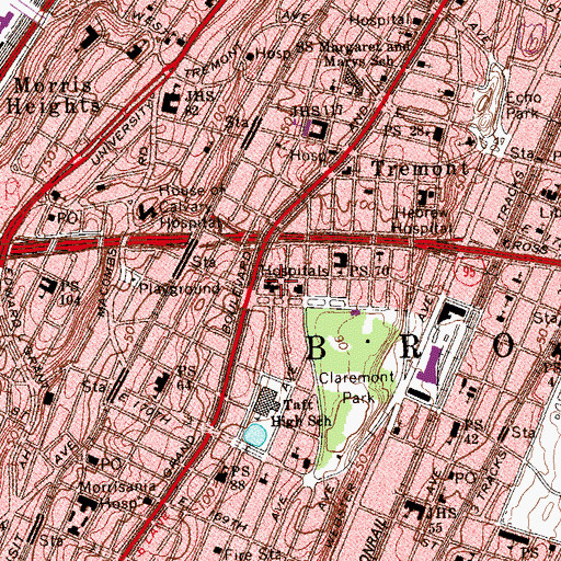 Topographic Map of Bronx - Lebanon Hospital Center, NY