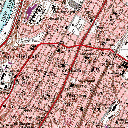 Topographic Map of Intermediate School 115, NY