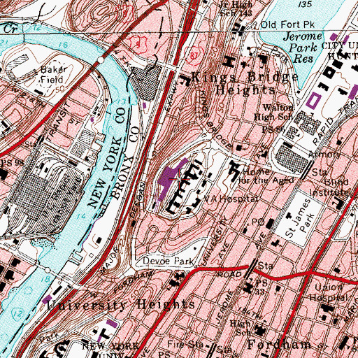 Topographic Map of James J Peters Veterans Affairs Medical Center, NY