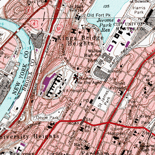 Topographic Map of Jewish Home and Hospital for the Aged, NY
