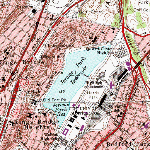 Topographic Map of Jerome Park Racetrack, NY