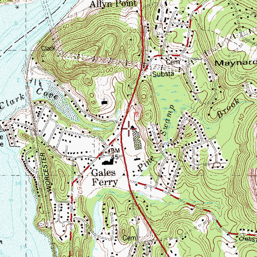 Topographic Map of Gales Ferry, CT