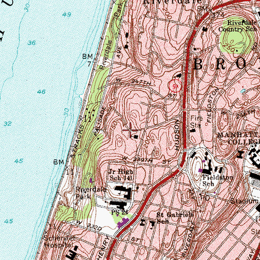 Topographic Map of Fieldston Hill, NY