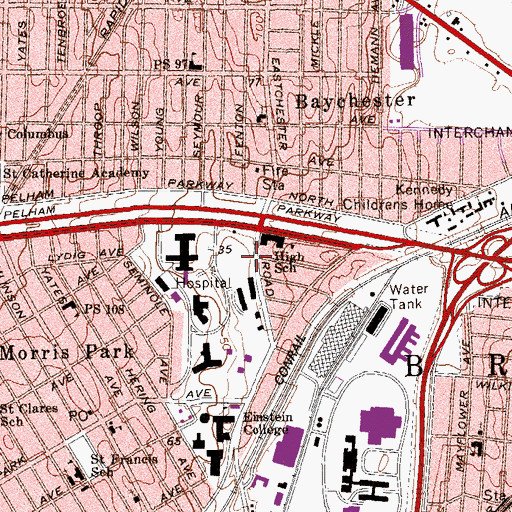 Topographic Map of Fortyninth Precinct Police Station, NY