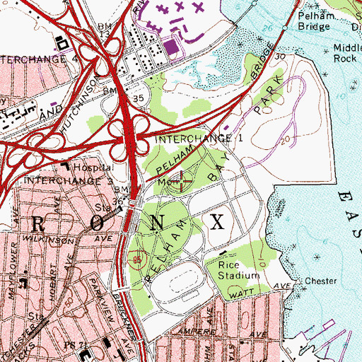 Topographic Map of Pelham Bay Park World War Memorial, NY