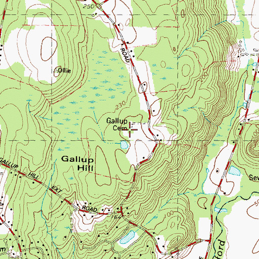 Topographic Map of Gallup Cemetery, CT