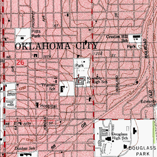 Topographic Map of F D Moon Elementary School, OK