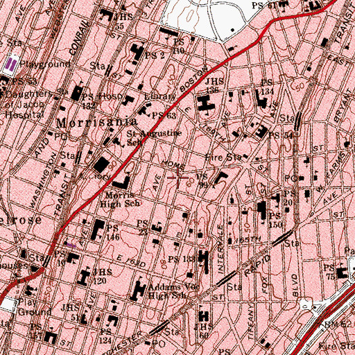Topographic Map of Intermediate School 158 Theodore Gathings (historical), NY