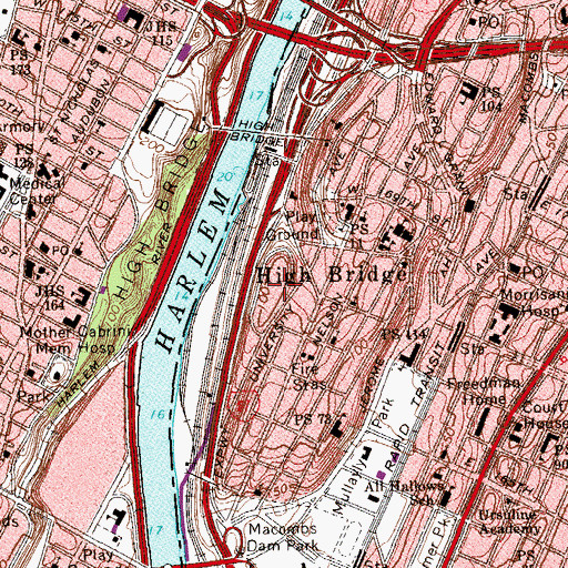 Topographic Map of Highbridge Houses, NY