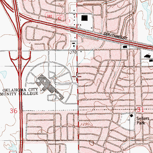 Topographic Map of Pathways Middle College High School, OK
