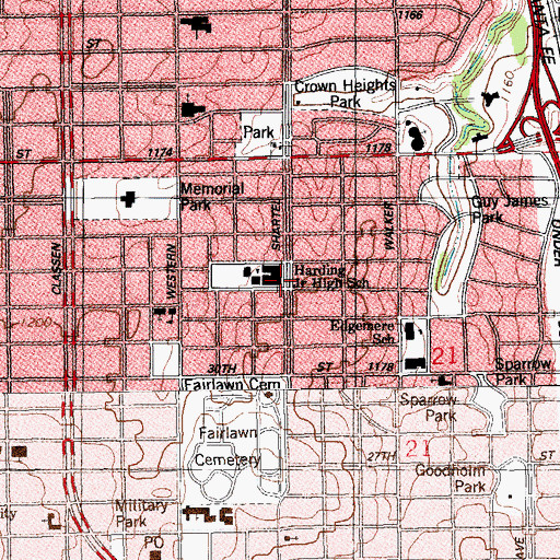 Topographic Map of Harding Charter Preparatory High School, OK