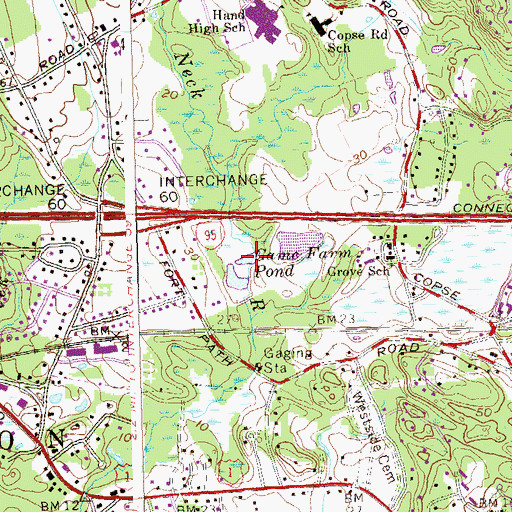Topographic Map of Game Farm Pond, CT