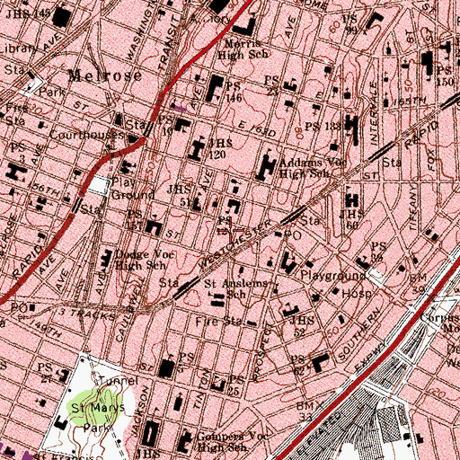 Topographic Map of Intermediate School 184 Rafael Cordero Y Molina School (historical), NY