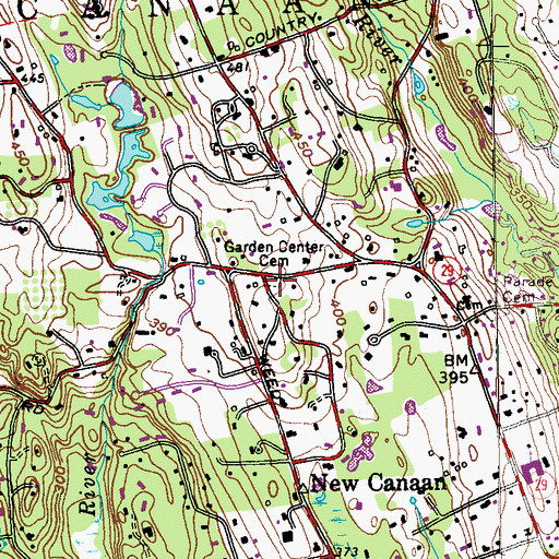 Topographic Map of Garden Center Cemetery, CT