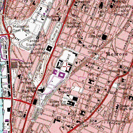 Topographic Map of Concourse Village, NY