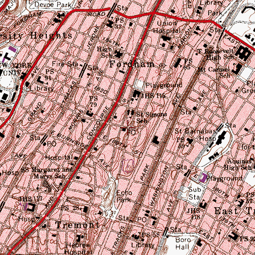 Topographic Map of Fortysixth Precinct Police Station, NY