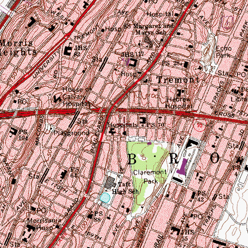 Topographic Map of Grand Concourse Branch New York Public Library, NY