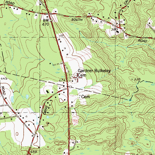 Topographic Map of Gardner Cemetery, CT