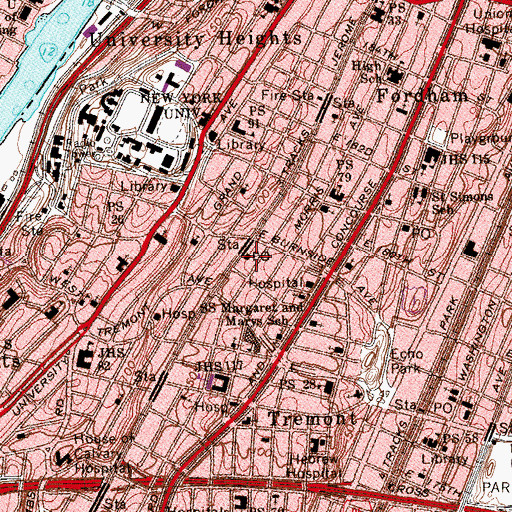 Topographic Map of Morris Heights Station Bronx Post Office, NY