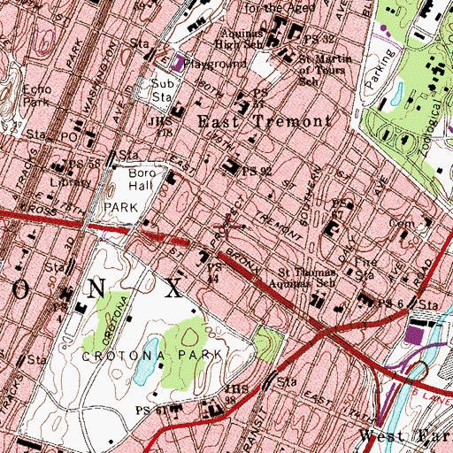 Topographic Map of Intermediate School 193 Whitney Young Academy (historical), NY