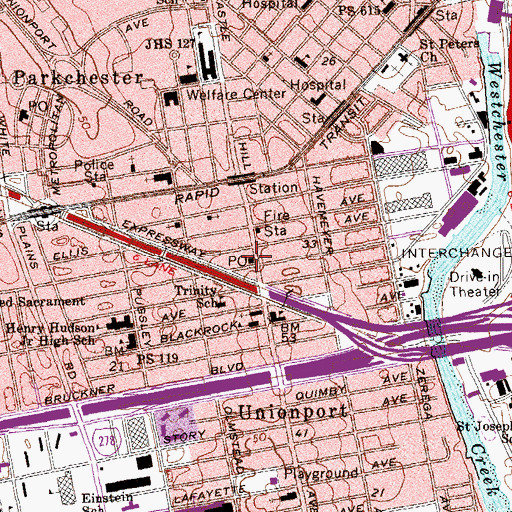 Topographic Map of Castle Hill Station Bronx Post Office, NY