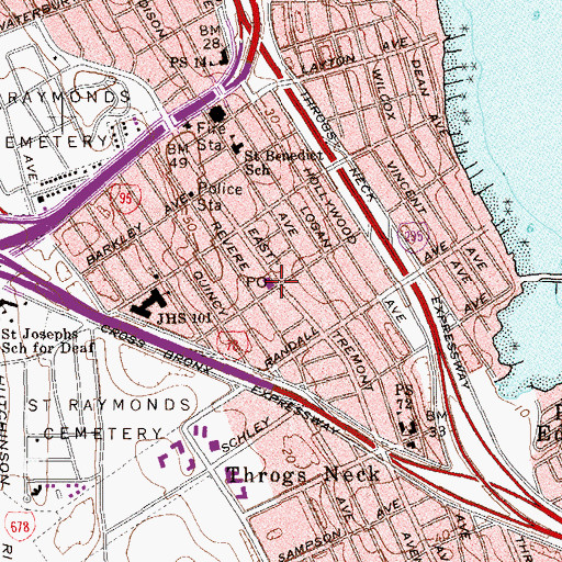 Topographic Map of Throgs Neck Station Bronx Post Office, NY