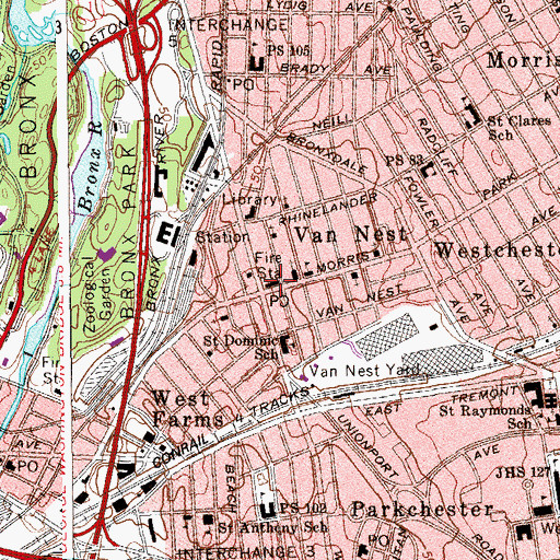 Topographic Map of Van Nest Station Bronx Post Office, NY