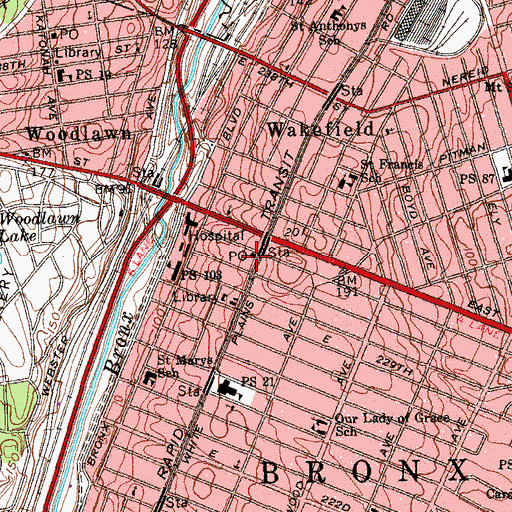 Topographic Map of Wakefield Station Bronx Post Office, NY